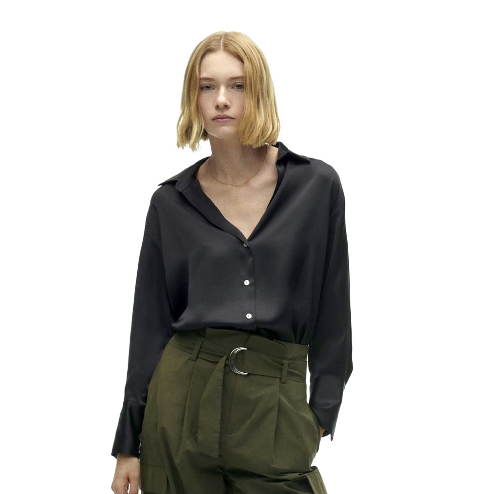 NEW- Zara black satin effect shirt